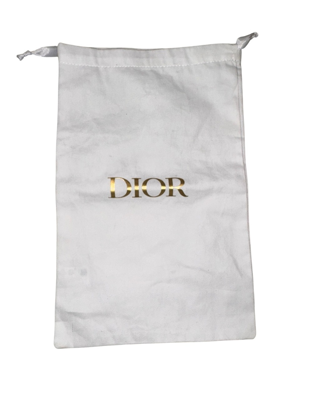 Dior White and Gold Logo Drawstring Pouch